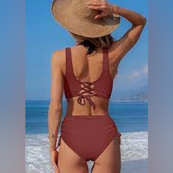 High Waisted Bikini Set 2 Piece Full Coverage Swimsuit Tummy Control Padded L - Picture 2 of 4